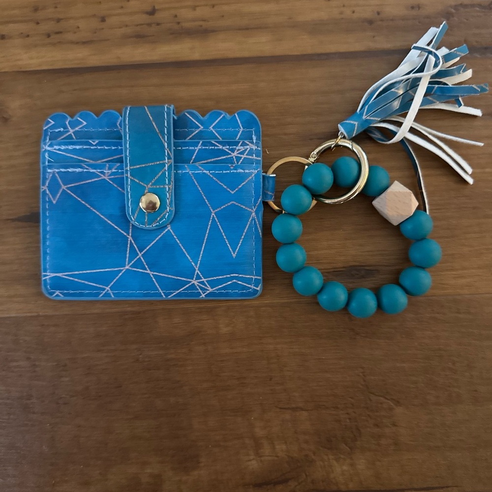 Blue Geometric Card Holder with Tassel Keychain